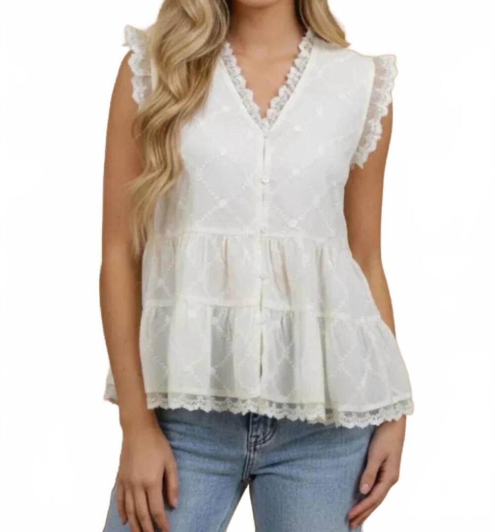 NEW J.NNA lace trim tiered peplum blouse in white